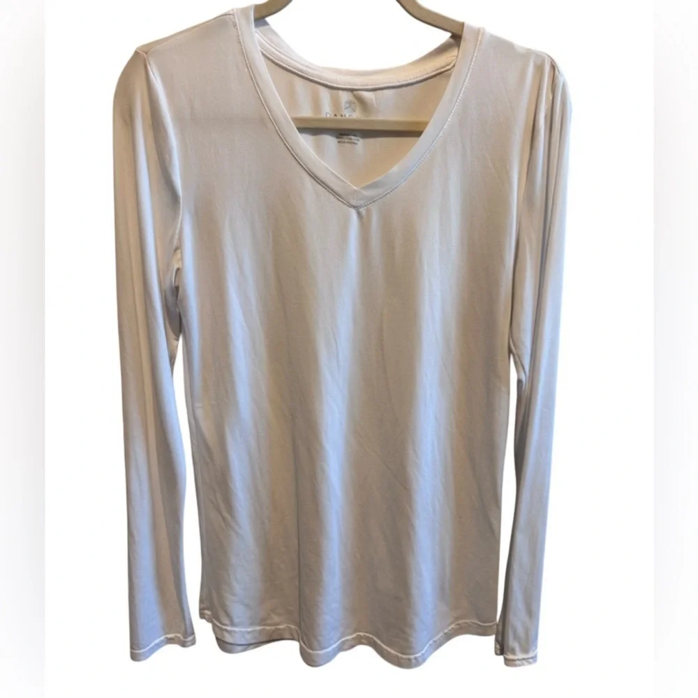 Danskin White Soft Long Sleeve V-Neck Shirt Sz S